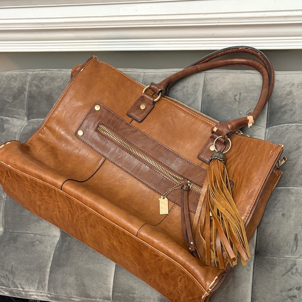 Aldo Tan Leather Shoulder Bag with Tassel